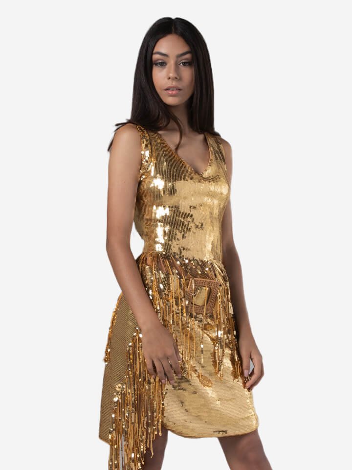 Vestido de fiesta de noche dorado