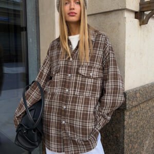 Camisa midi vintage de rayas y cuadros con dos bolsillos