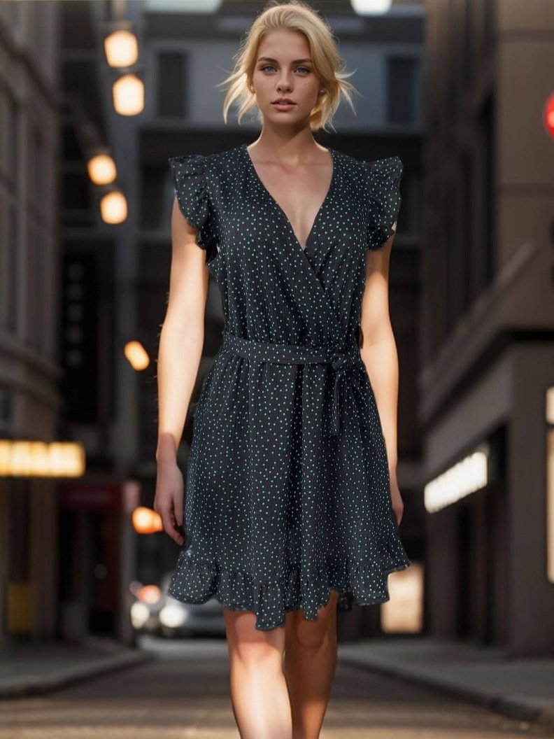 Vestido francés festivo con volantes y lunares